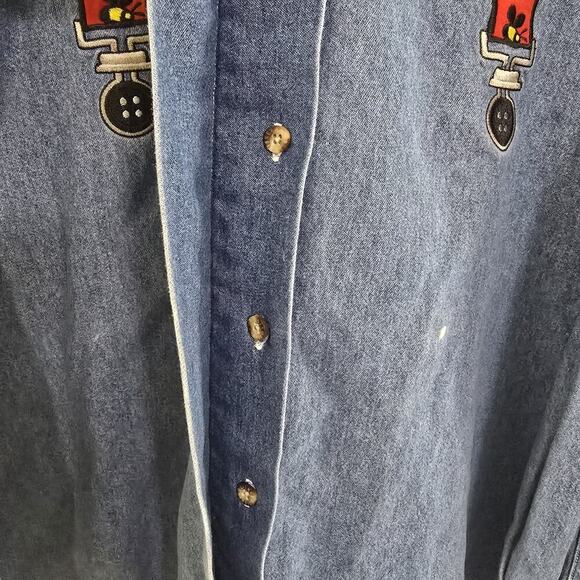 Disney Winnie The Pooh & Friends Suspender Embroidered Denim Button Up Shirt L - Picture 7 of 10
